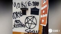 No Ceará, mais uma igreja é pichada com mensagens satanistas e encontrados restos mortais de animais