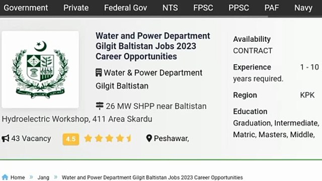 Ministry Of Water And Power Department Jobs 2023 | Latest Government Jobs