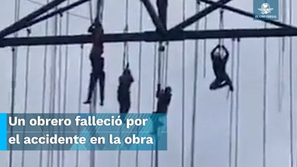 Quedan colgando trabajadores de construcción a 140 metros de altura