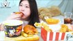 ASMR MUKBANG| Chicken Burger, Fire noodles, KFC Black Label Chicken, Long Cheese stick, Cheese sauce