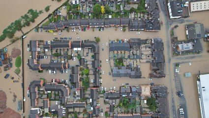 Devastating flooding in Derbyshire village captured in drone footage