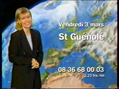 France 3 - 2 Mars 2000 - Teasers, pubs, météo (Florence Klein), début Soir 3 (Marc Autheman)