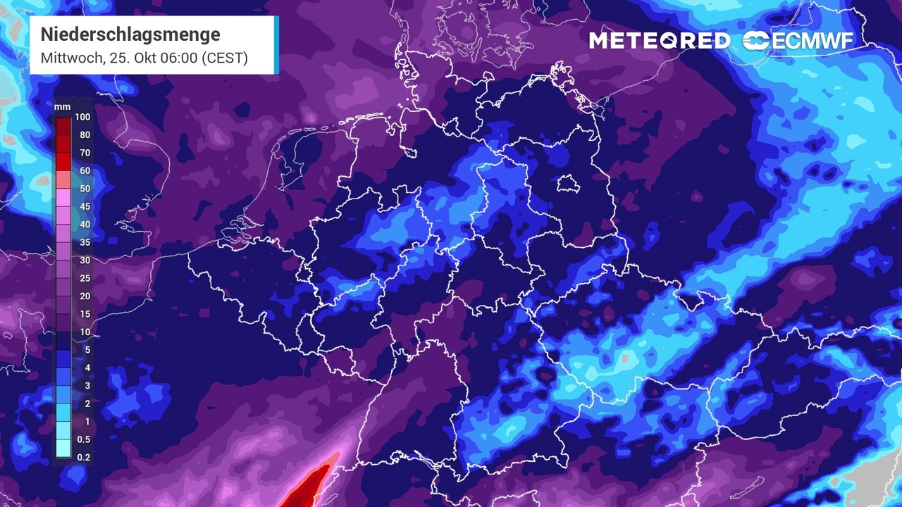 In den nächsten Tagen wird es ziemlich nass in Deutschland! Immer wieder fällt kräftiger Regen!