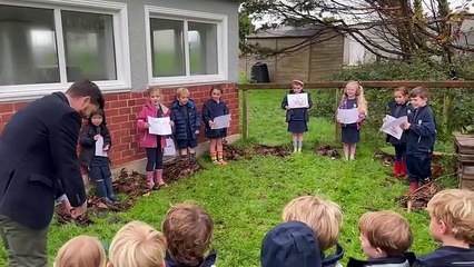 Stephen Crabb MP opening hedgehog hotels at Redhill Prep School