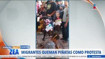 Migrantes queman piñatas de Díaz-Canel, Maduro y Ortega como protesta a la cumbre migratoria
