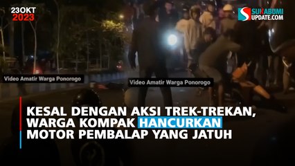 Kesal Dengan Aksi Trek-trekan, Warga Kompak Hancurkan Motor Pembalap yang Jatuh