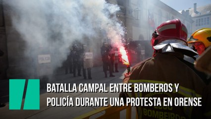 Batalla campal entre bomberos y policía durante una protesta en Orense