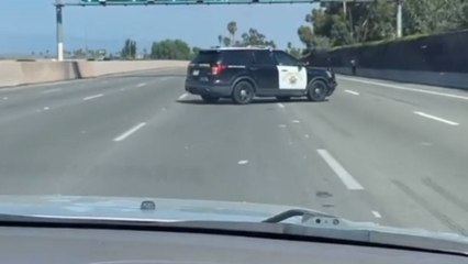 Driver misunderstands the situation when Highway Patrol tries stopping the Traffic