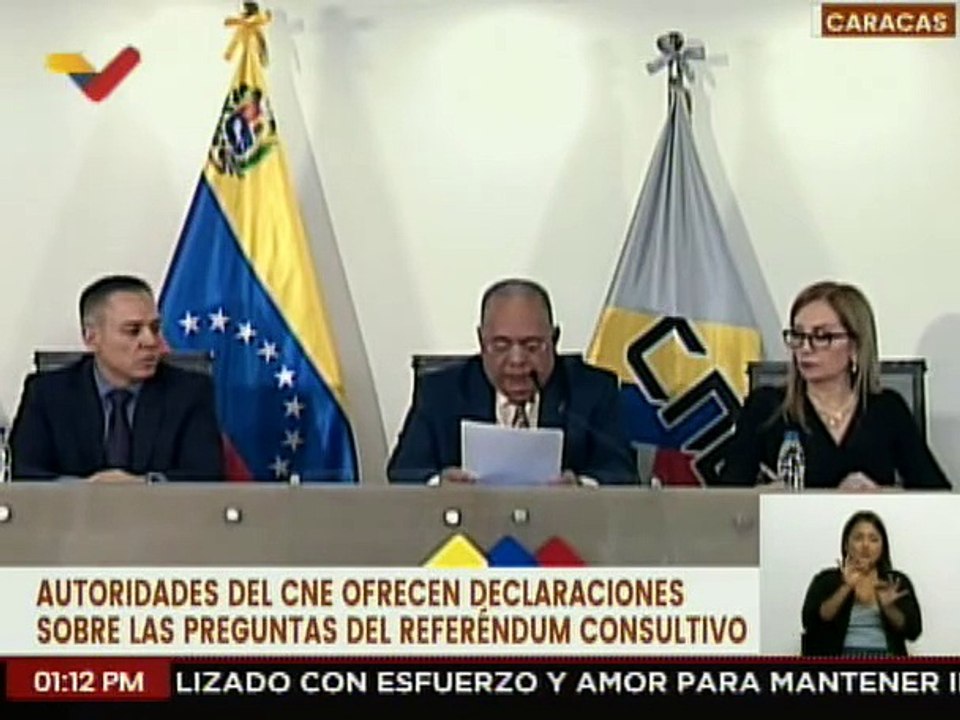 Pdte del CNE Elvis Amoroso anunció preguntas oficiales que se formularán en el referéndum consultivo