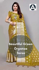 Organza Saree / How to Look Slim in Saree / Buy This / Woven sarees #ajiohaul #greenorganzasaree