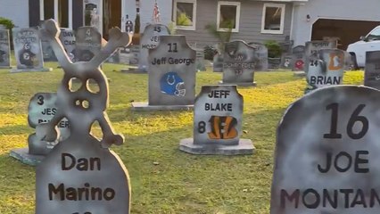 Check Out These Unique Halloween Decorations Graveyard Full of Famous Quarterbacks in American Football History