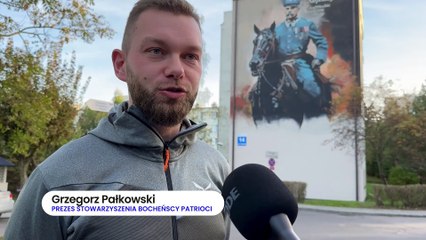 Bochnia - mural marszałka Piłsudskiego na jednym z miejskich budynków