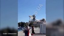 Moment a missile strikes a Russian HQ in Crimea
