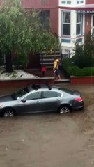 Dedicated Worker Makes Commute In Flooded New York City