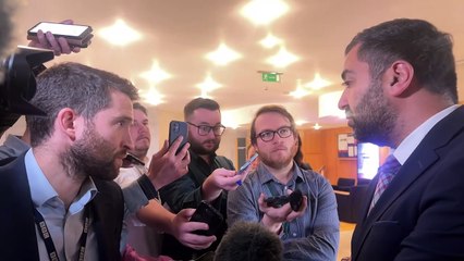 First Minister Humza Yousaf faces questions from journalists over government WhatsApp messages