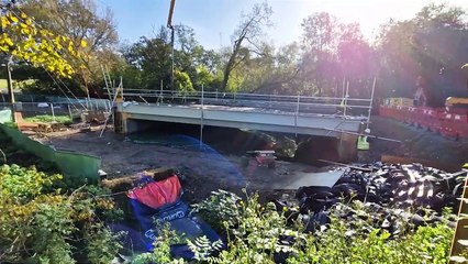 See the new bridge now in place off busy A road in Sussex, south of Burgess Hill on the London to Brighton vereran car run route