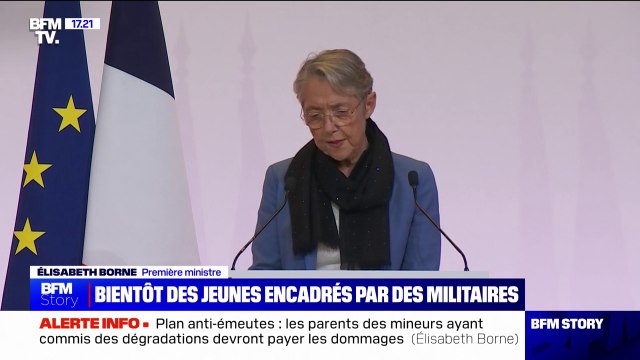 Plan anti-émeutes: Élisabeth Borne annonce la possibilité d'un encadrement de jeunes délinquants par des militaires pour transmettre des valeurs de discipline et de dépassement de soi