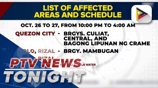 Manila Water announces service interruptions in 2 cities, 2 municipalities starting Oct. 26
