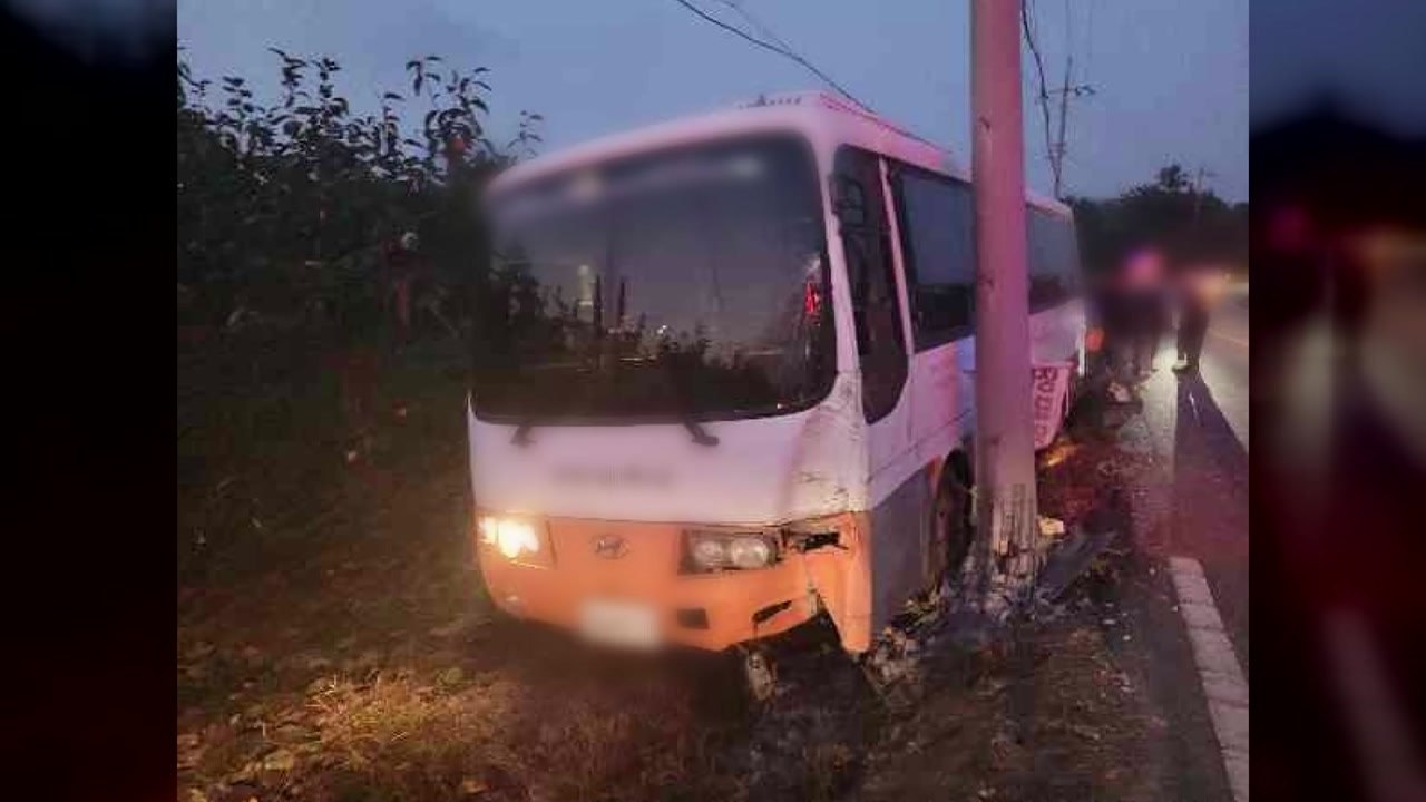 전남 영암 도로 달리던 버스 전신주 충돌...6명 부상 / YTN