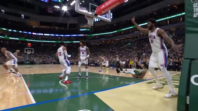 Embiid wags his finger at Giannis after massive block