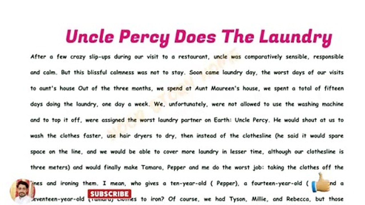 Uncle Percy Does Laundry | improve English Through Story | Learn English through story | English Novel | English magazine story