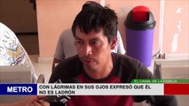 Hondureño llora porque lo acusan de robo. Cortesía Metro TV Choluteca