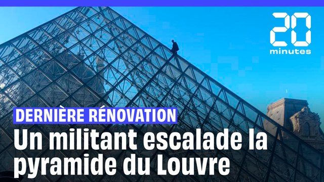 Dernière Rénovation : Un militant jette de l'eau orange depuis le sommet de la pyramide du Louvre