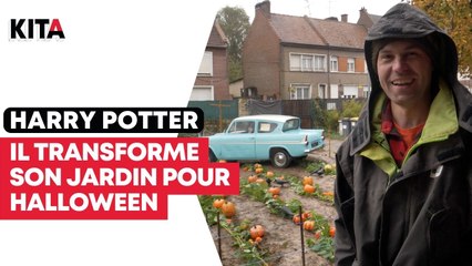 Aurélien transforme son jardin pour Halloween sur le thème Harry Potter