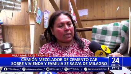 Villa María del Triunfo: camión mezclador de concreto cae sobre vivienda