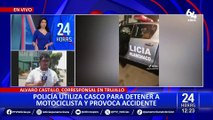 Trujillo: policía usa casco para detener a pareja que circulaba en moto e intentó fugar