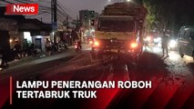 Lampu Penerangan Roboh Tertabrak Truk Tanah hingga Timpa Pemotor di Jalan Raya Bogor Jaktim
