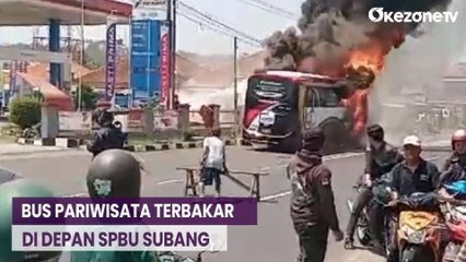 Viral Video Amatir Bus Pariwisata Terbakar di Depan SPBU Subang