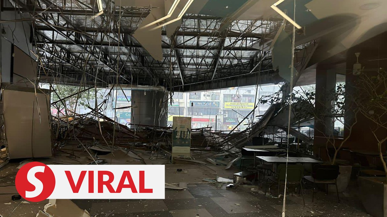 Three injured after mall ceiling collapses in downpour