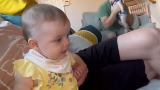 Toddler girl giggles when mother gets her dolly for a playtime *Wholesome*