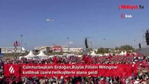 Cumhurbaşkanı Erdoğan miting alanına helikopter ile geldi