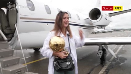 Bonmati arrives for Spain duty with Ballon d'Or trophy