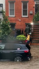 Dedicated Worker Makes Commute In Flooded New York City