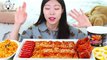 ASMR MUKBANG| Fire Spicy food(Enoki Mushroom, Fire noodles, Sausage), Seasoned Chicken, Eggs.