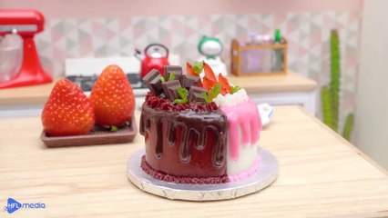 The Best Half Strawberry Half Chocolate Cake Decorating | ASMR Miniature Cooking