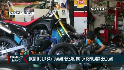 Montir Cilik Bantu Ayah Perbaiki Motor di Bengkel Sepulang Sekolah