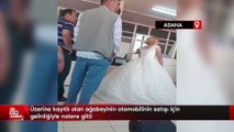 Üzerine kayıtlı olan ağabeyinin otomobilinin satışı için  gelinliğiyle notere gitti