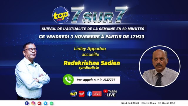 0:00 / 55:13 7 sur 7 en 60 minutes. Linley Appadoo a comme invité le syndicaliste Radakrishna Sadien.