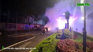 Quảng Bình: Xe Mercedes bốc cháy sau tai nạn