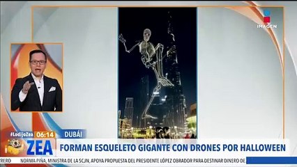 Forman esqueleto gigante con drones en Dubái