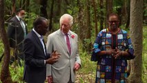 King plants tree with young Kenyan environmental activist