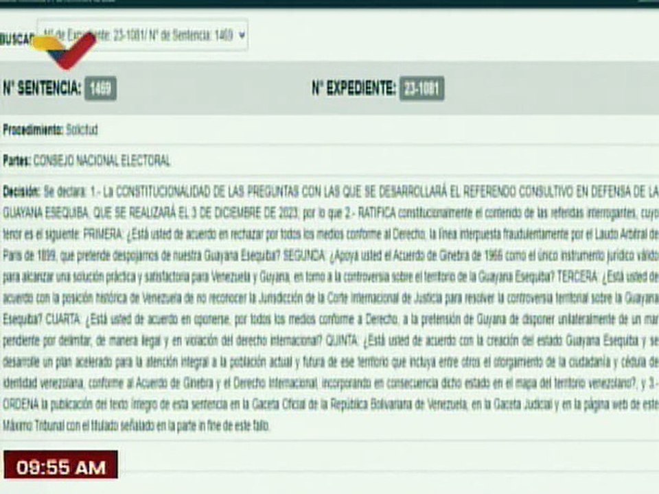 TSJ ratifica constitucionalmente el contenido de las cinco preguntas del Referéndum Consultivo