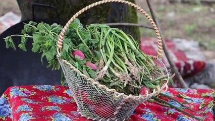 Cooking broth in a traditional style in a beautiful village