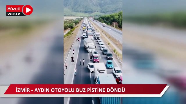 İzmir Aydın otoyolu buz pistine döndü, yol trafiğe kapandı, kilometrelerce araç kuyruğu oluştu