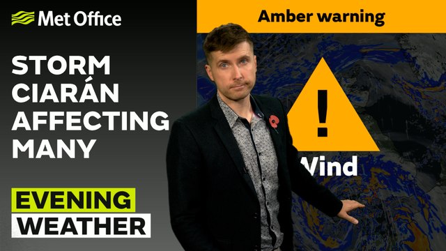 Met Office Evening Weather Forecast 01/11/23 - Wet and windy Storm Ciarán