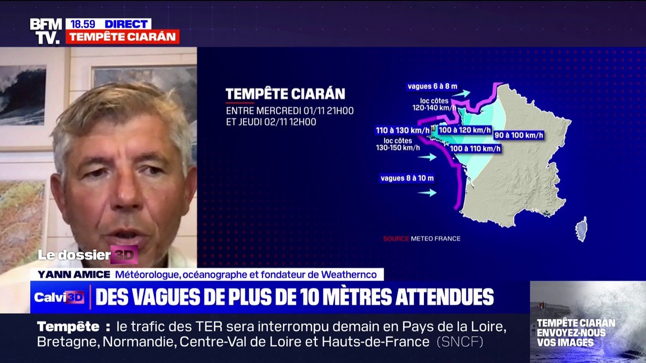 Tempête Ciarán: "Des vagues de 10 à 11 mètres attendues en bordure côtière" selon Yann Amice, météorologue